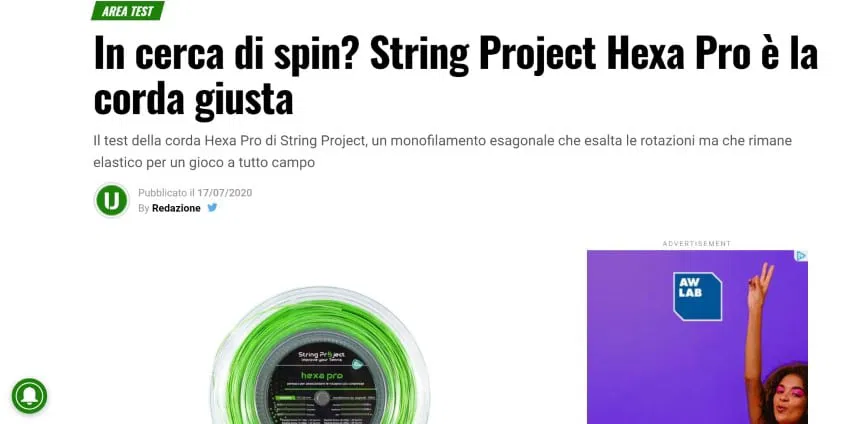 Recensione String Project Hexa Pro su ubitennis.com Recensione String Project Hexa Pro su ubitennis.com